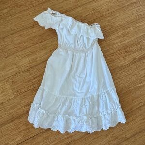 Bebe white cotton blend one shoulder tiered ruffle lace summer dress